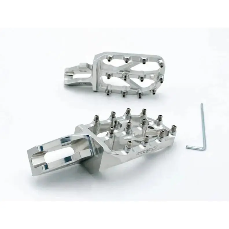 Ultra Bee Upgraded Aluminum Alloy Motorcycle Foot Pegs - 3.625" (89mm) Long x 2.375" (58mm), Pivot Pins, OEM Springs, 6 Anodized, Stainless Steel, Titanium Components