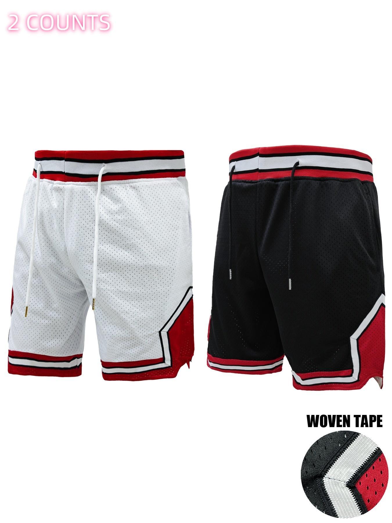 Men's Letter & Figure Print Drawstring Waist Gym Shorts, Casual Breathable Hollow Out Straight Leg Shorts for Daily Wear, Men's Bottoms for All Seasons