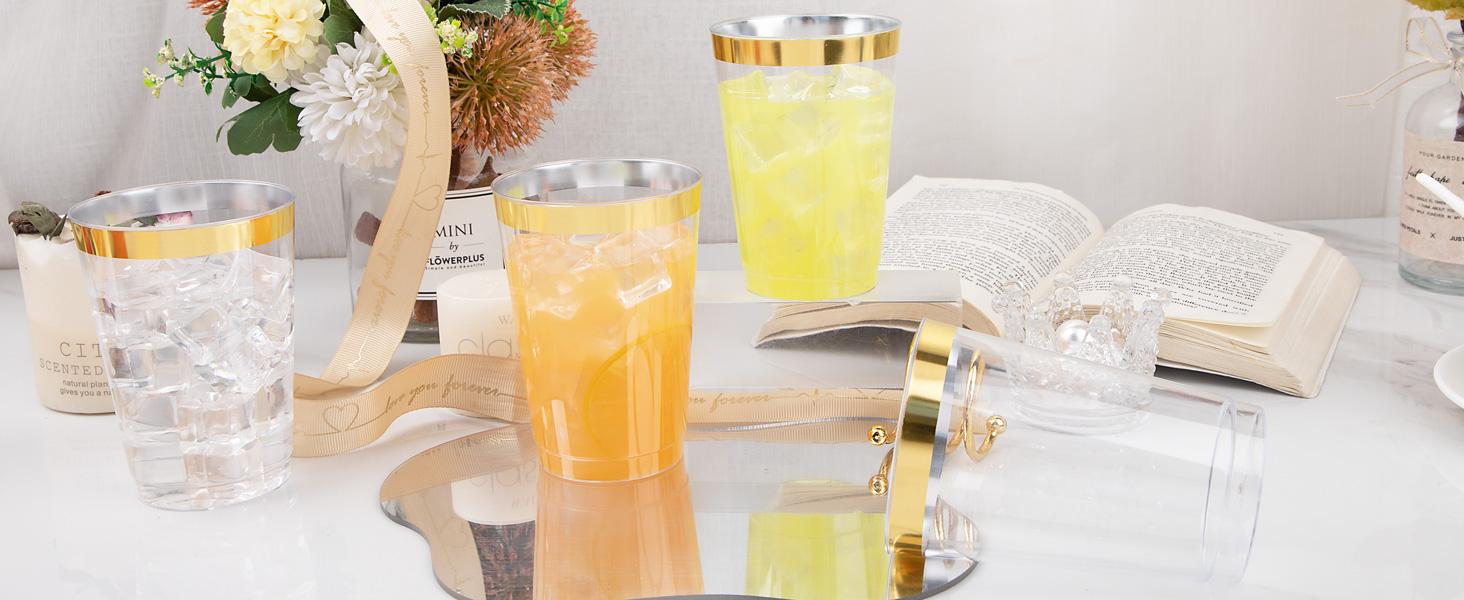 100 Pack 12 oz Gold Plastic Cups, Gold Rimmed Disposable Cups, Disposable  Wine Glasses Cocktail Glasses Premium Cup with Golden Rim, 12 Ounce Plastic  Tumblers for Party & Wedding - TikTok Shop
