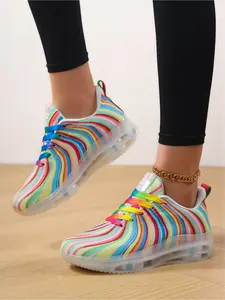 Women's Rainbow Gradient Lace-Up Sneakers Comfortable Flat Shoes for Daily Wear