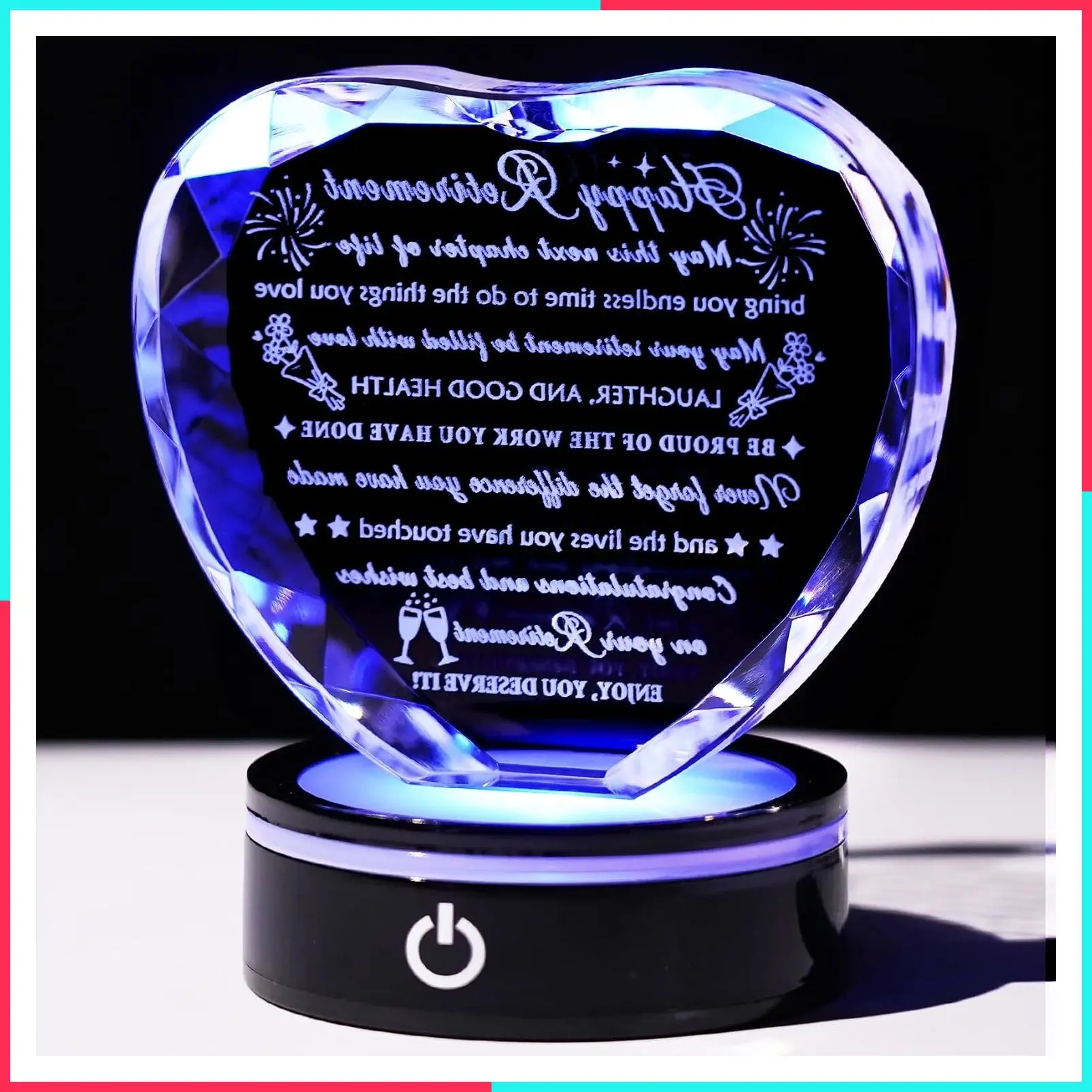 Retirement Gifts for Women Men - Crystal Heart Keepsake with LED Base, Farewell Retired Plaque Gift Idea for Retiree Friends Boss Teacher Coworker Nurse