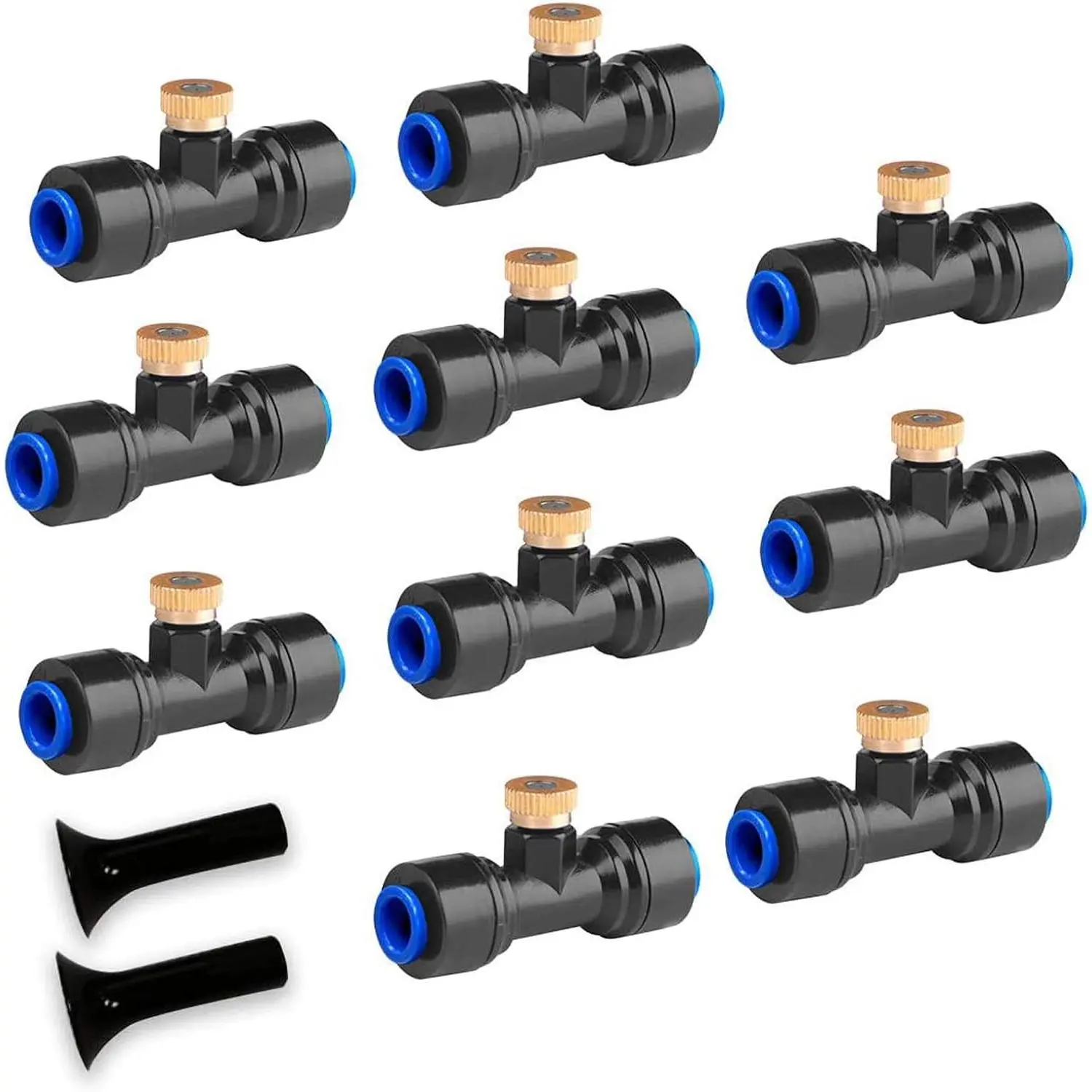 10 Pack Brass Misting Nozzles for Outdoor Cooling System, Mister  Nozzles Tee and Plugs for 1/4" Tubing, Misting System Accessories for Patio, Garden, Greenhouse