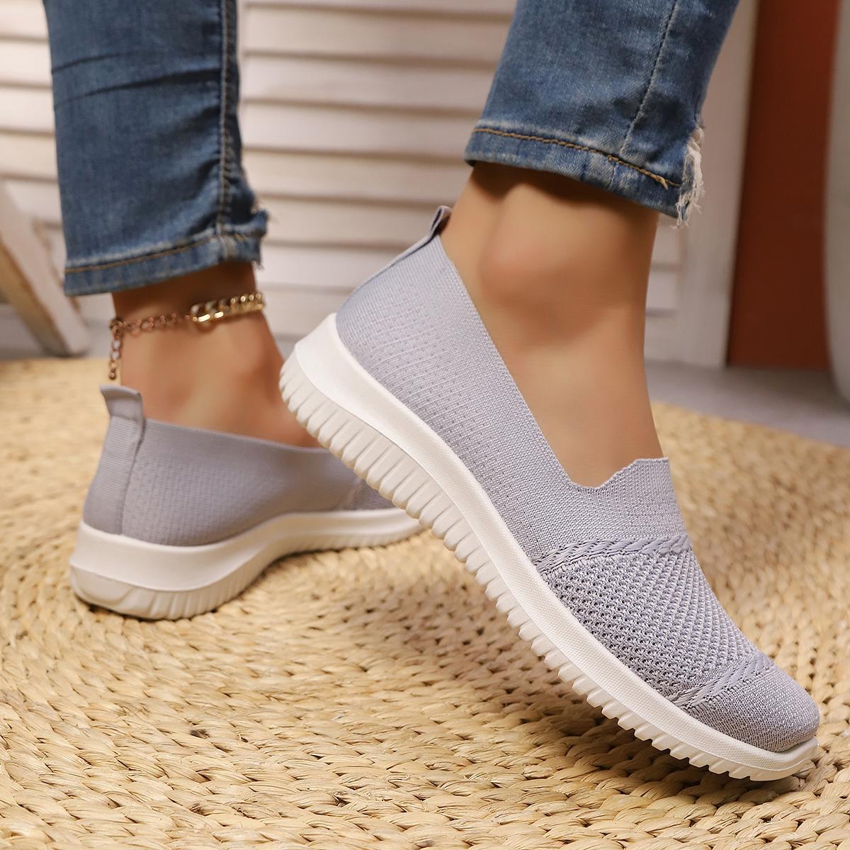 Womens Cloud Soft Sole Slip On Sneakers Breathable Knit Walking Shoes All Day Comfort Casual Trainers For Women Cozy Everyday Wear