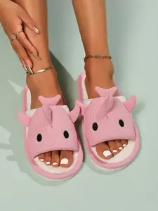 Women's Cute Shark Design Open-Toe Cotton Linen Slippers, Soft Sole Non-Slip Home Shoes, Comfortable All-Season Floor Shoes