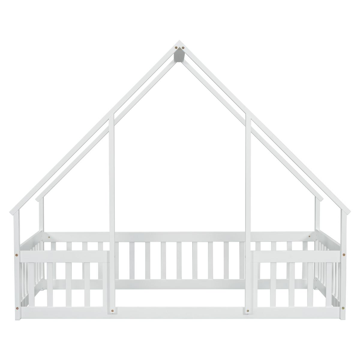 No mattress included.,Twin Wood House-Shaped Floor Bed with Fence, Guardrails ,Twin Size House Bed. Montessori Floor Bed Frame with Safety Guardrails & Playhouse Roof Easy Assembly Toddler Bed for Boys and Girls. No mattress included.,Twin Wood House-Shaped Floor Bed with Fence, Guardrails ,Twin Size House Bed. Montessori Floor Bed Frame with Safety Guardrails & Playhouse Roof Easy Assembly Toddler Bed for Boys and Girls.