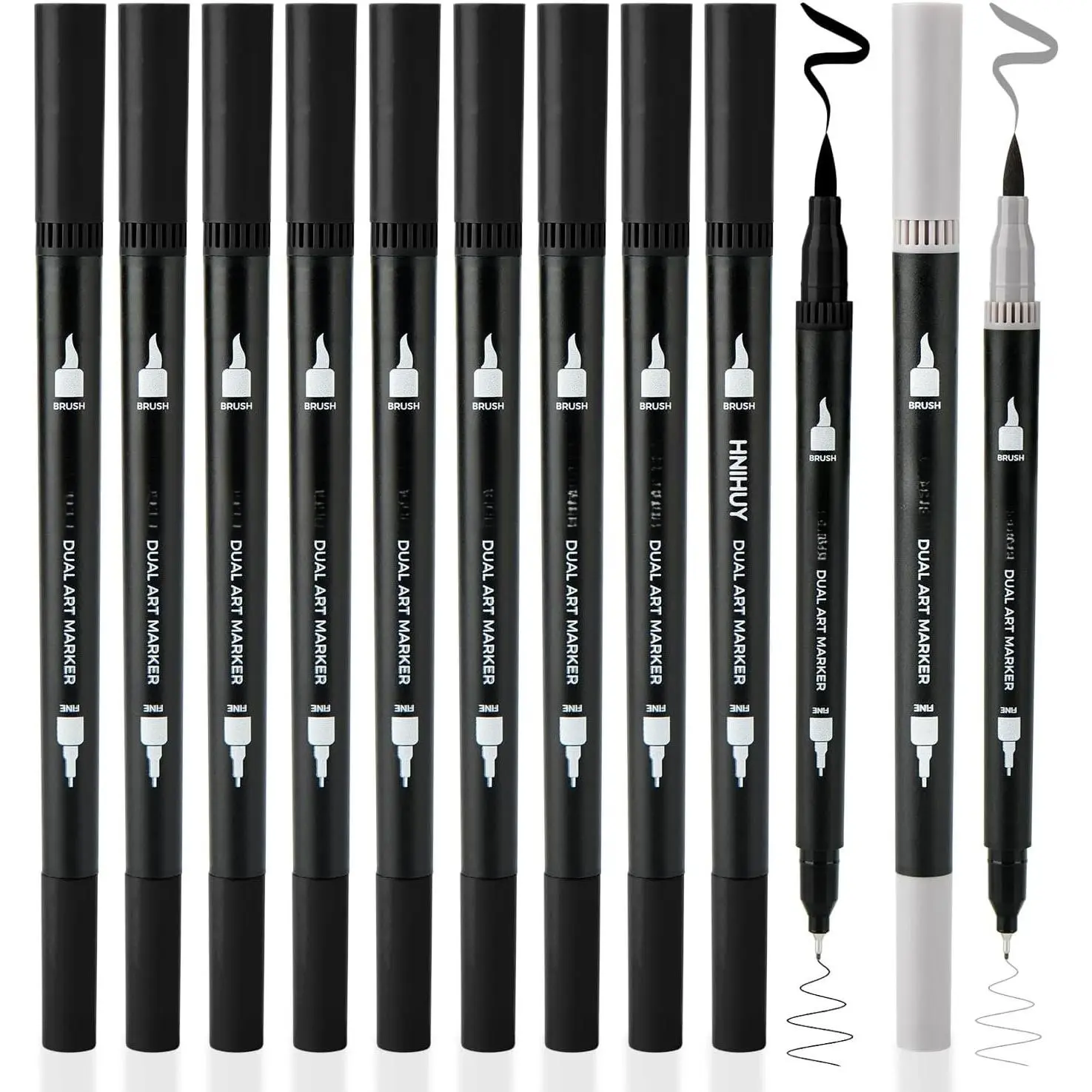 Black Markers for Drawing - Brush Pens for Artists, 12 Pack |  Brush Pens Black Fine & Brush Markers for Art Drawing, Sketching, Outlining, Manga, Calligraphy Pens