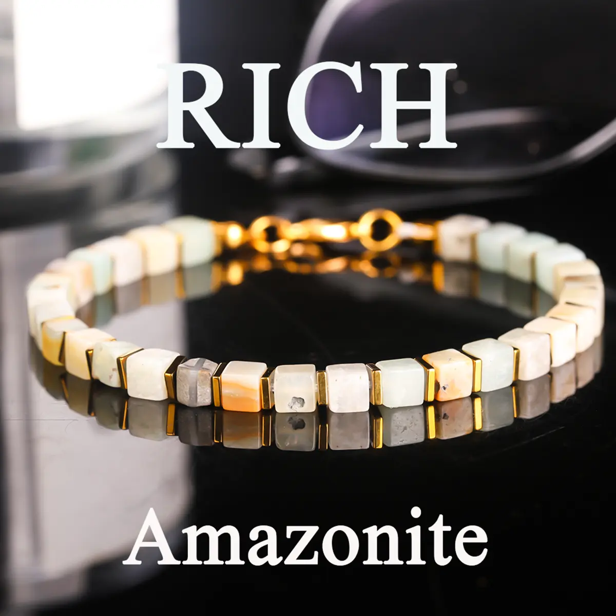 GADASLUY Vintage Square Amazonite Gemstone Bracelet, Handmade Natural Stones Wealth Charm Fashion Jewelry for Adults, Attracting Wealth & Daily Gifting, Prosperity, Bead, Bead Bracelets, Auspicious, Unisex, Beaded Charm Bracelet