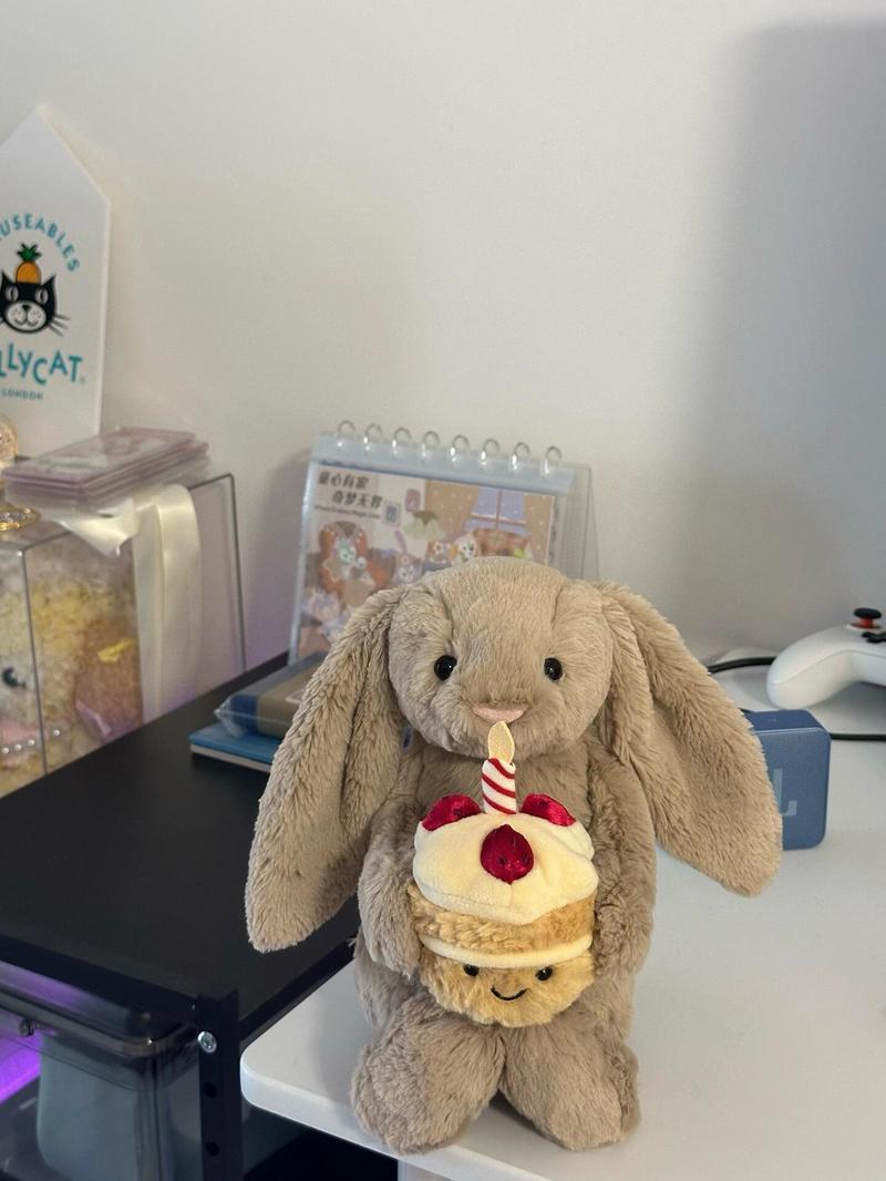 Shy Bugs Bunny Birthday Cake Cotton Plush Toy with Festive Cake Design for Kids Soft Cotton Material Perfect for Birthday Celebrations