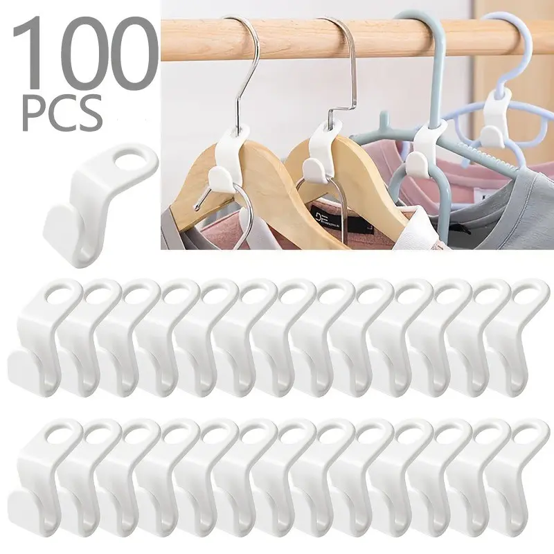 100pcs Gravity Closet Organizer System, Dual-Use Wall/cabinet Hanger, Heavy-Duty Plastic Hooks, Space-Saving Clothing Storage Set