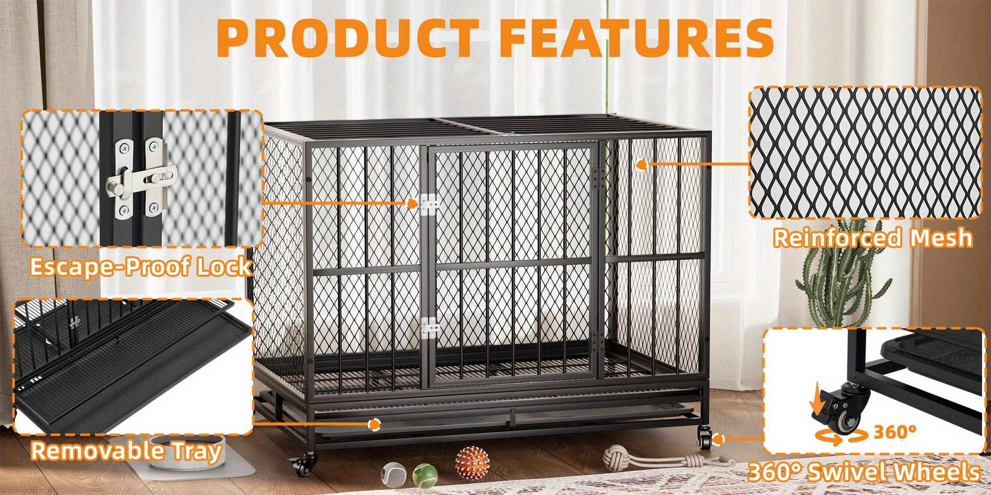 42" Heavy Duty Dog Crate Furniture, Sturdy Indoor Kennel for Medium & Large Dogs up to 180 lbs, Black Metal Mesh Cage with Removable Tray & 360° Lockable Wheels 42" Heavy Duty Dog Crate Furniture, Sturdy Indoor Kennel for Medium & Large Dogs up to 180 lbs, Black Metal Mesh Cage with Removable Tray & 360° Lockable Wheels