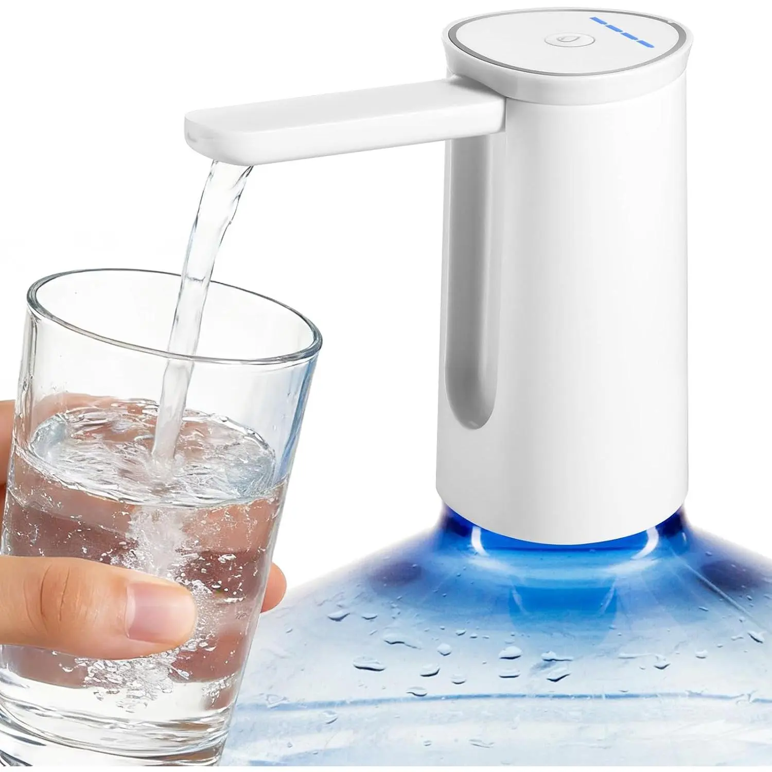 Foldable Water Dispenser, 5 Gallon Water Bottle Pump| USB , Automatic , Rechargeable  for  Kitchen Room Camping (White)