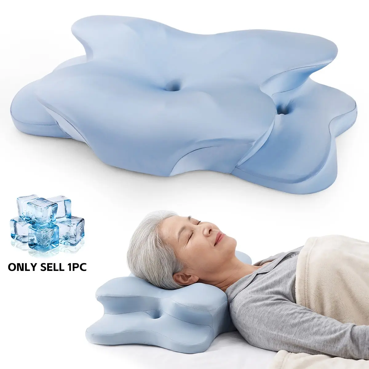 YUNDISSI Cooling Butterfly Memory Foam Cervical Pillow, Supportive Head Cushion, Washable Cover Breathable Fabric Ergonomic Design Neck Groove Support Back Side Sleeper Pressure Relief Dorm Office Better Sleep Gift for Parents