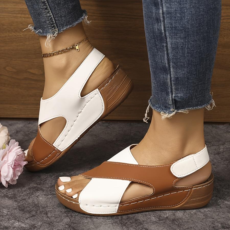 Women's Color Block Thick-Soled Sandals, Versatile Open-Toe Classic Summer Shoes, Women Shoes