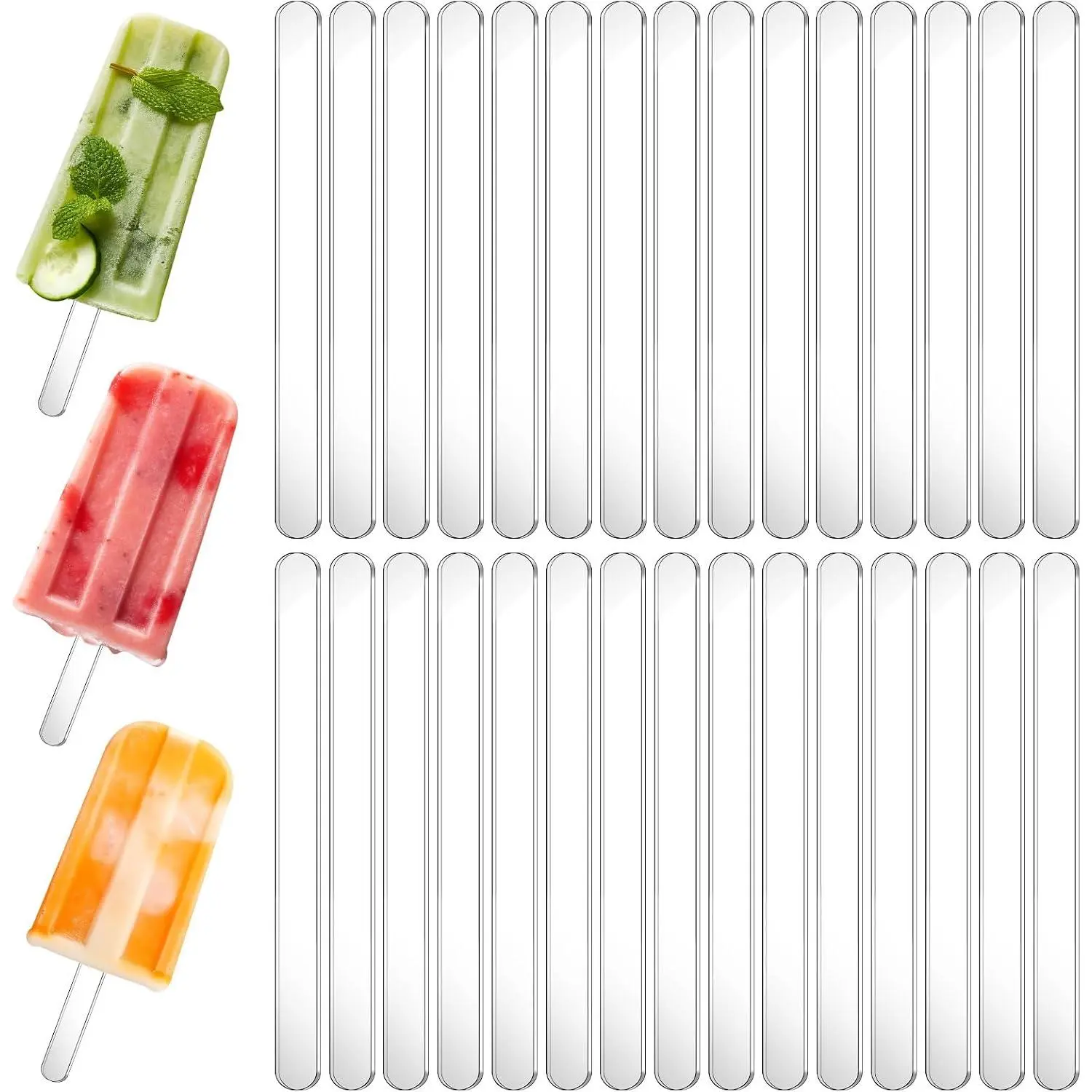 30 count  Popsicle Sticks, 4.5 Inch  Ice Cream Cakesicle Mold Sticks Mirror Ice Popstick for DIY Ices Pop, Cake Pop,Candy Desert Making Crafts (Transparent)