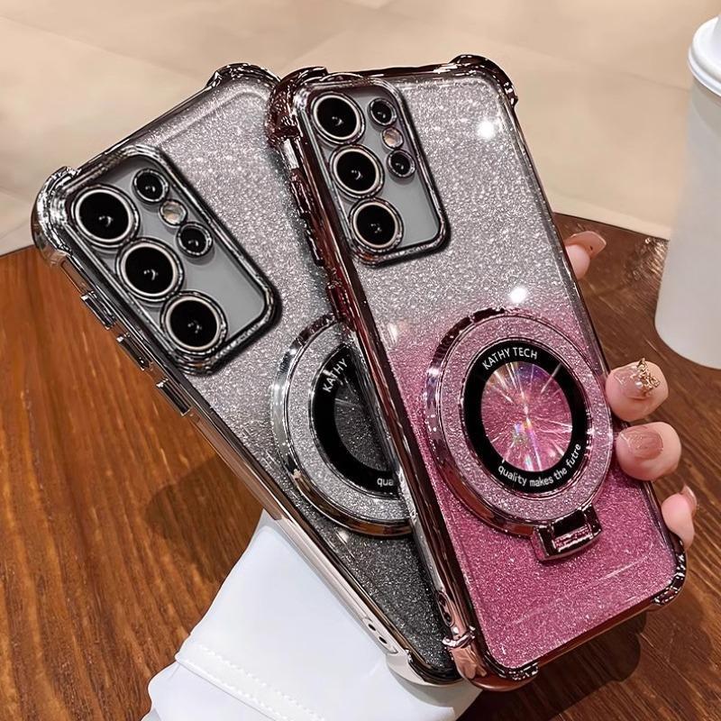 For Galaxy S25FE Case Luxury Glitter Bracket Case For Samsung S25 Ultra S24 Plus S23 A06 A16 A36 A56 A05 A15 A25 A35 A55 Cover