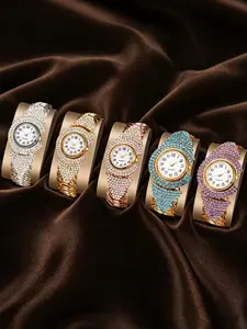Luxury Full Diamond Bangle Watch with Exquisite Digital Dial, Elegant Zinc Alloy Case, Perfect for Daily Wear & Special Occasions