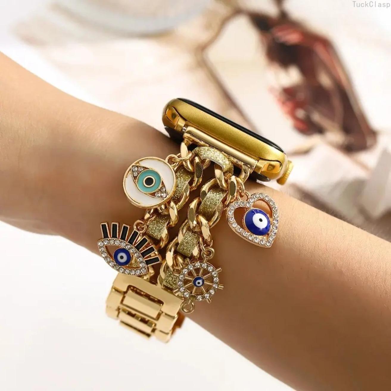 Luxury Metal Apple Watch Band for Women, Stylish Bracelet Strap Compatible with Series 3–9, SE & Ultra (40–49mm), Elegant Everyday & Spring Wear Replacement