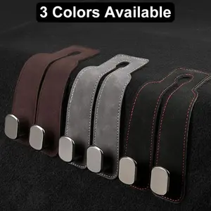 Suede Leather Car Headrest Hooks 2 Pack, 360° Rotatable Double Hook Hanger with Phone Holder, Back Seat Storage Organizer for Purses and Bags, Car Hanging Accessories, Accessories For Car