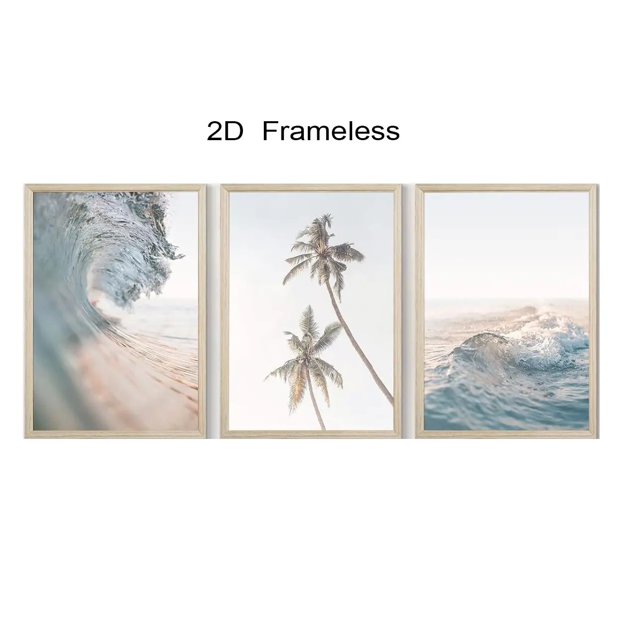 3-Piece Set / Beach Mural Decor, Coastal Ocean Posters, Palm Tree Canvas Wall Art, Beach-Themed Room Decor, Blue Wave Prints, Beach and Coast Art Prints, Suitable for Bedrooms and Living Rooms, Frameless