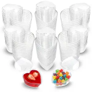 50 Pieces 2.4 Oz Heart Shaped Slime Storage Containers, Clear Mini Plastic Boxes with Hinged Lids, Portable Transparent Jars for Crafts