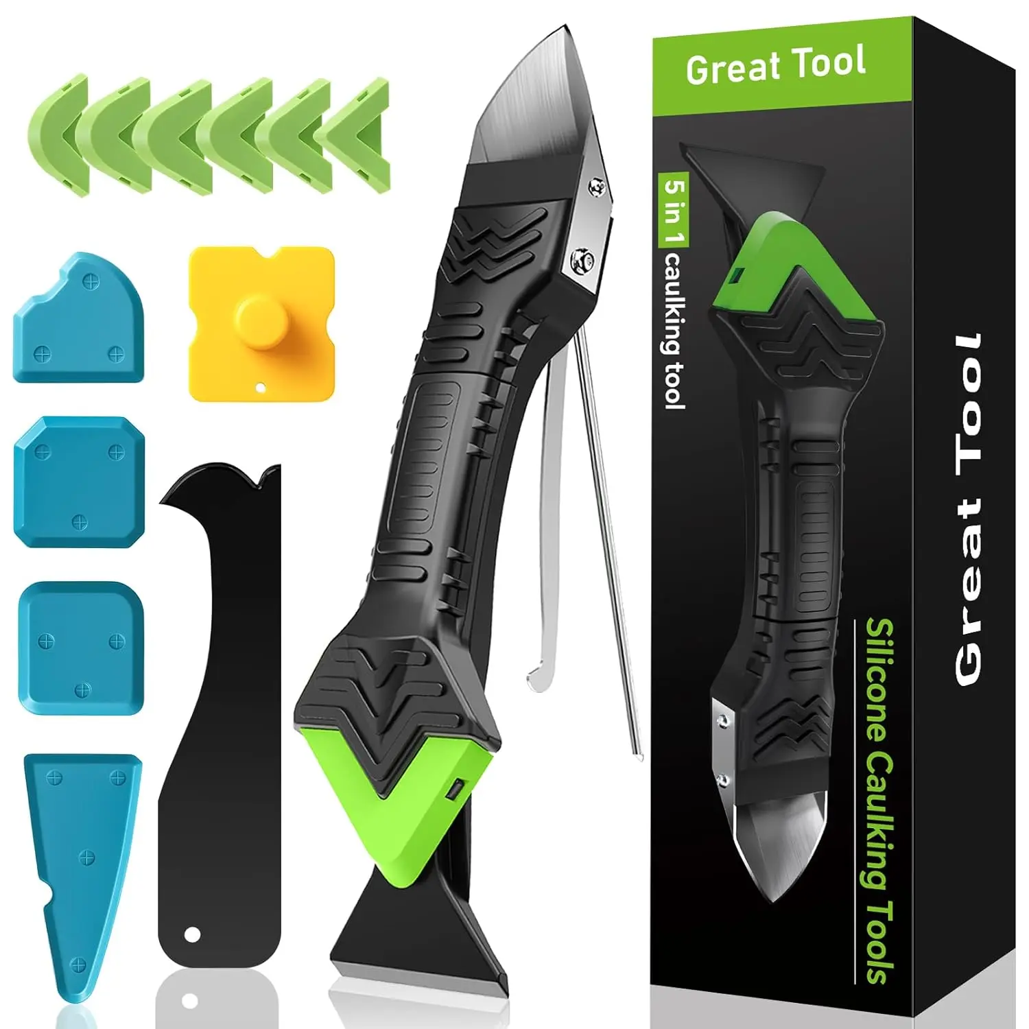 5 in 1 Caulking Tool Kit, Remover Tool with Stainless Head,Finishing Tool with Different Angles,Grout Removal Tool for Sink Washroom Caulking