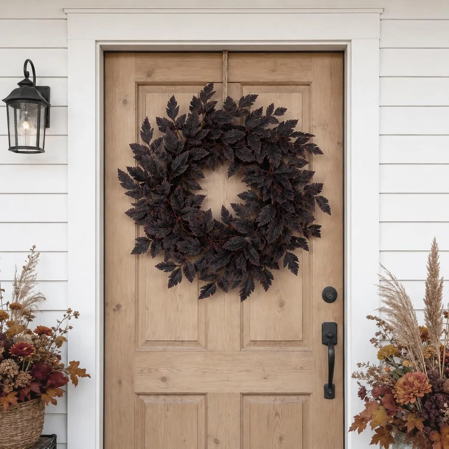 Fall Wreath for Front Door, 20’’ Plum Cimicifuga Berry Wreath, Fall Decor Full Lush Purple Berries Leaves, Rustic Farmhouse Halloween Wreath for Home Bedroom Kitchen Window Indoor Outdoor Decor