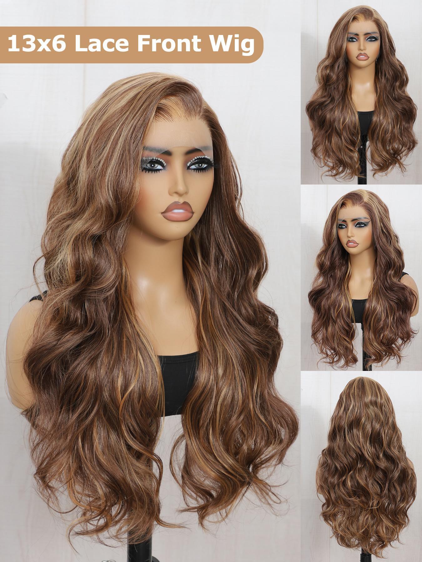 24 Inch Burgundy/Ginger Long Body Wavy Wigs for Women, Gorgeous Fluffy Natural Looking Wigs without Bangs, Synthetic Heat Resistant HD Lace Front Wigs for Party, Daily Use