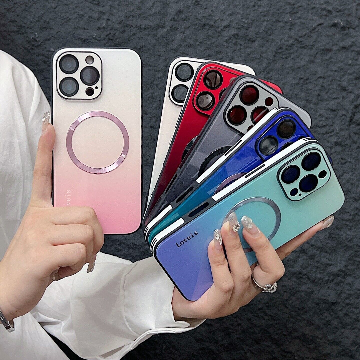 【Freeship】Magnetic Gradient Case with Full Camera Lens Protector For iPhone 17 16 15 14 13 12 Pro Max,Compatible with MagSafe Wireless Charging,Scratch Resistant Gradient Glass Hard Back Cover