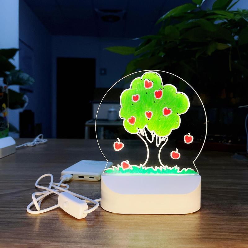 Acrylic LED Writing Planning Board with Light, 1 Count USB Rechargeable Memo Tablet Letter Note Doodle Whiteboard with Stand, Glowing Acrylic Message Board