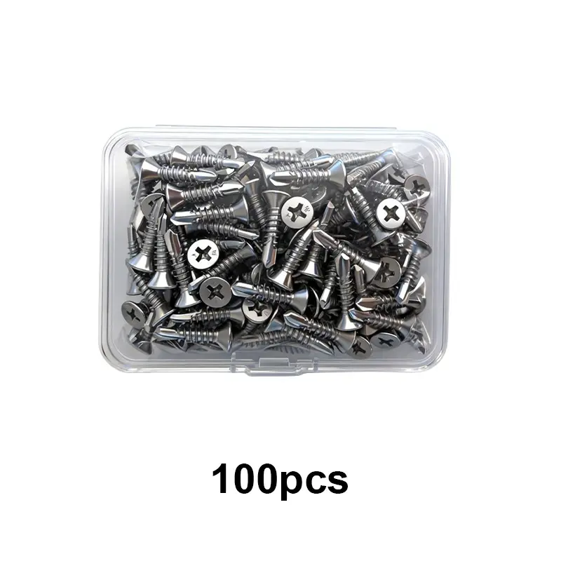 100pcs Stainless Steel Drill Tail Screws, No Drilling Required, Cross Head Flat Countersink Screws, DIY Home Repair Kit, Screws For Metal