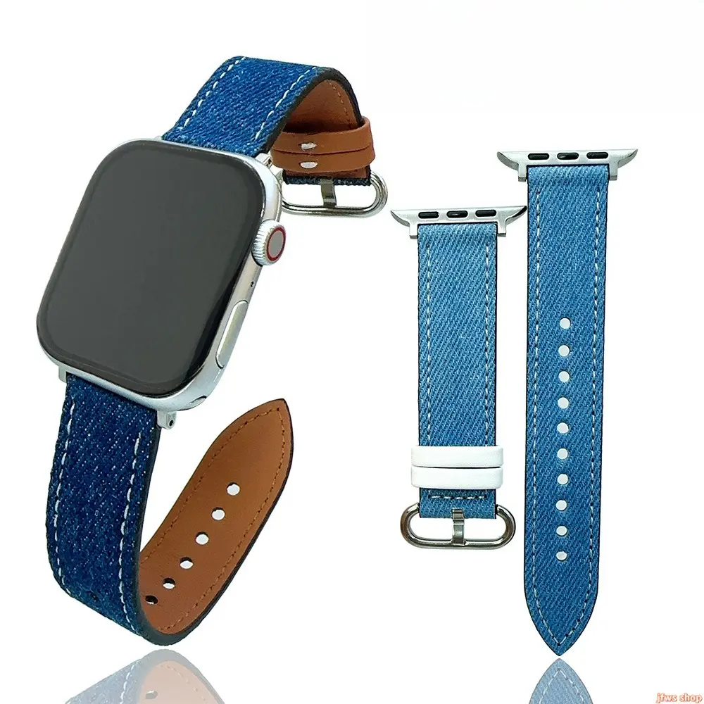 2026 New Denim Fabric Smartwatch Band for Men Women with Vintage Wash Finish Soft Breathable Durable Canvas Strap Adjustable Length Retro Casual Style Universal Fit Compatible with All Wrist Sizes for Daily Work Outdoor Activity Gift US Design homeessenti