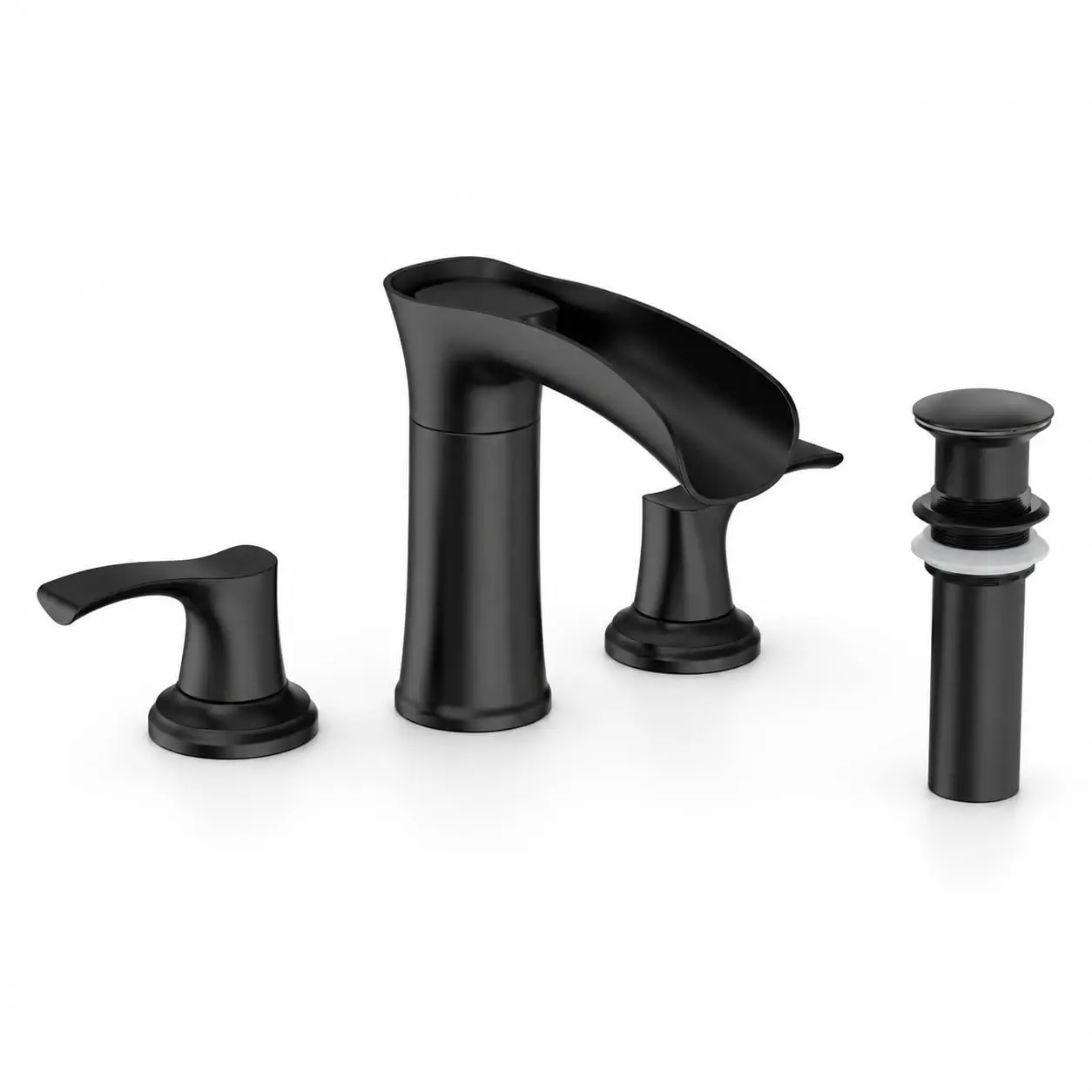 Modern Waterfall Bathroom Faucet – Brushed Nickel, 4" Centerset, Double Handle Basin basin Tap, ABS & Zinc Alloy, Pop-Up Drain, 3-Hole Deck Mount, Base Plate Included