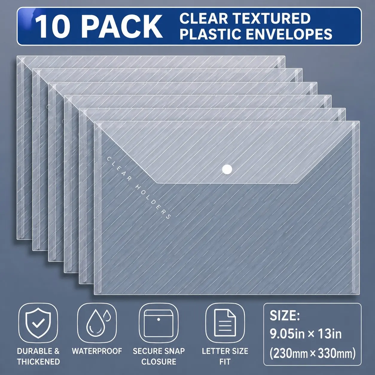 10-Pack A4 Label Snap Closure Storage Bags, Transparent, Dust-Proof, Waterproof, Ideal for Office, School, Daily Use