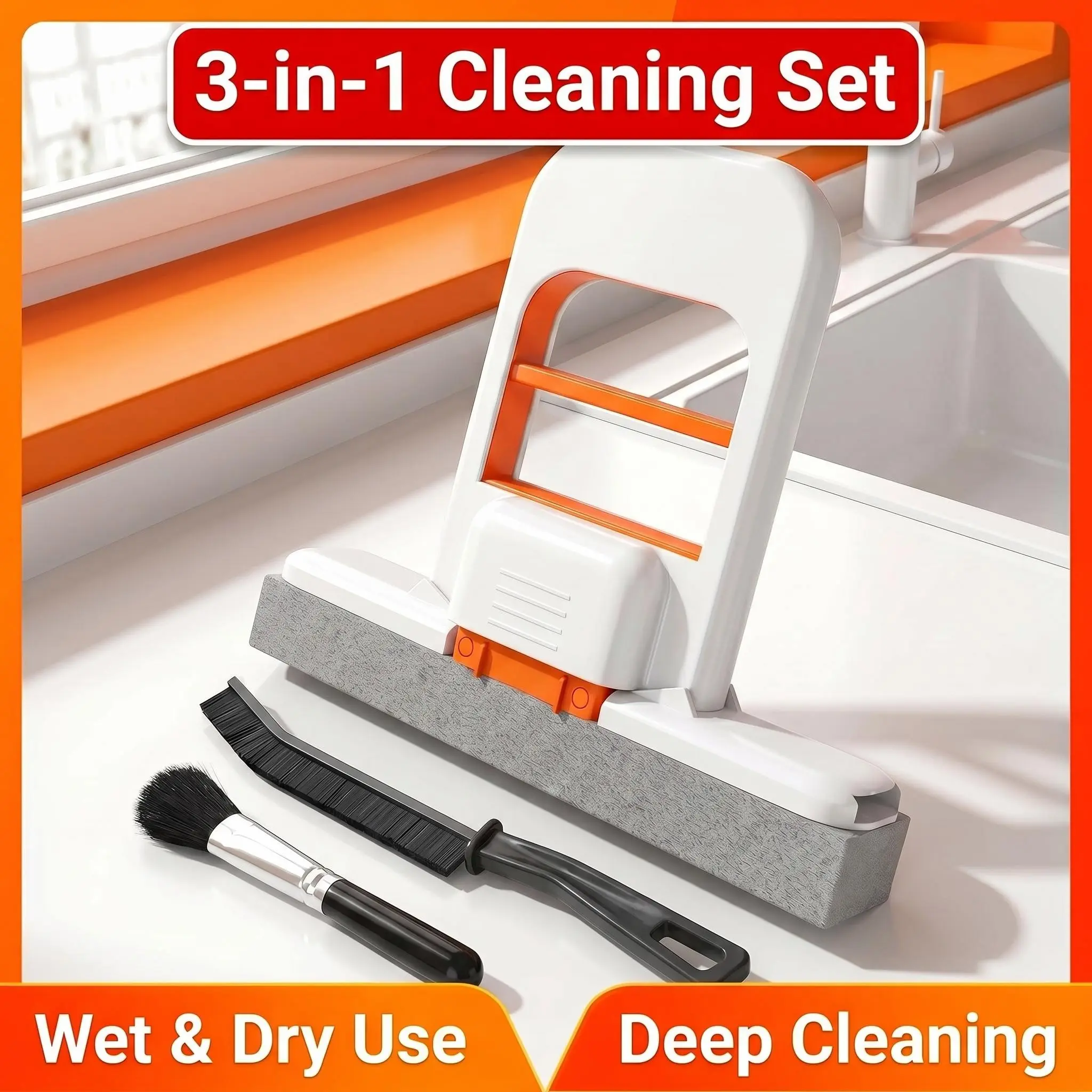 3 In 1 Multifunctional Cleaning Set, Mini Wet Dry No-wash Mop & Dual Bristle Brush Kit, Desktop Dust Cleaner for Keyboard, Screen, Window Track, Kitchen Oil, Tile Crevice Dirt. Scratch-free Decontamination Lightweight for Home Office Dorm Rental