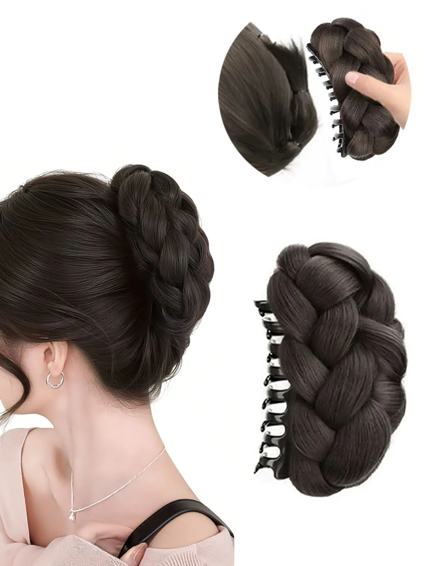 1pc Realistic Natural Voluminous Hair Clip Braided Ponytail Holder, High Crown Bun Hair Accessory, Easy-To-Use Hair Styling Tool, Perfect for All Occasions