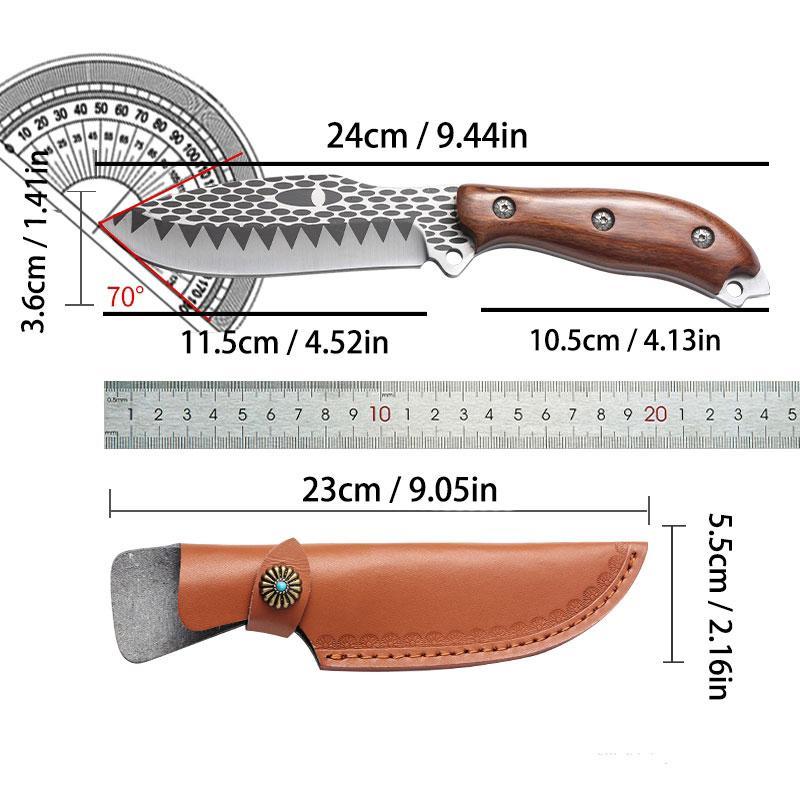 Damascus Pattern Stainless Steel Knife, Outdoor Knife with Sheath, Multifunctional Knife for Outdoor Camping, Picnic, Kitchen Knife