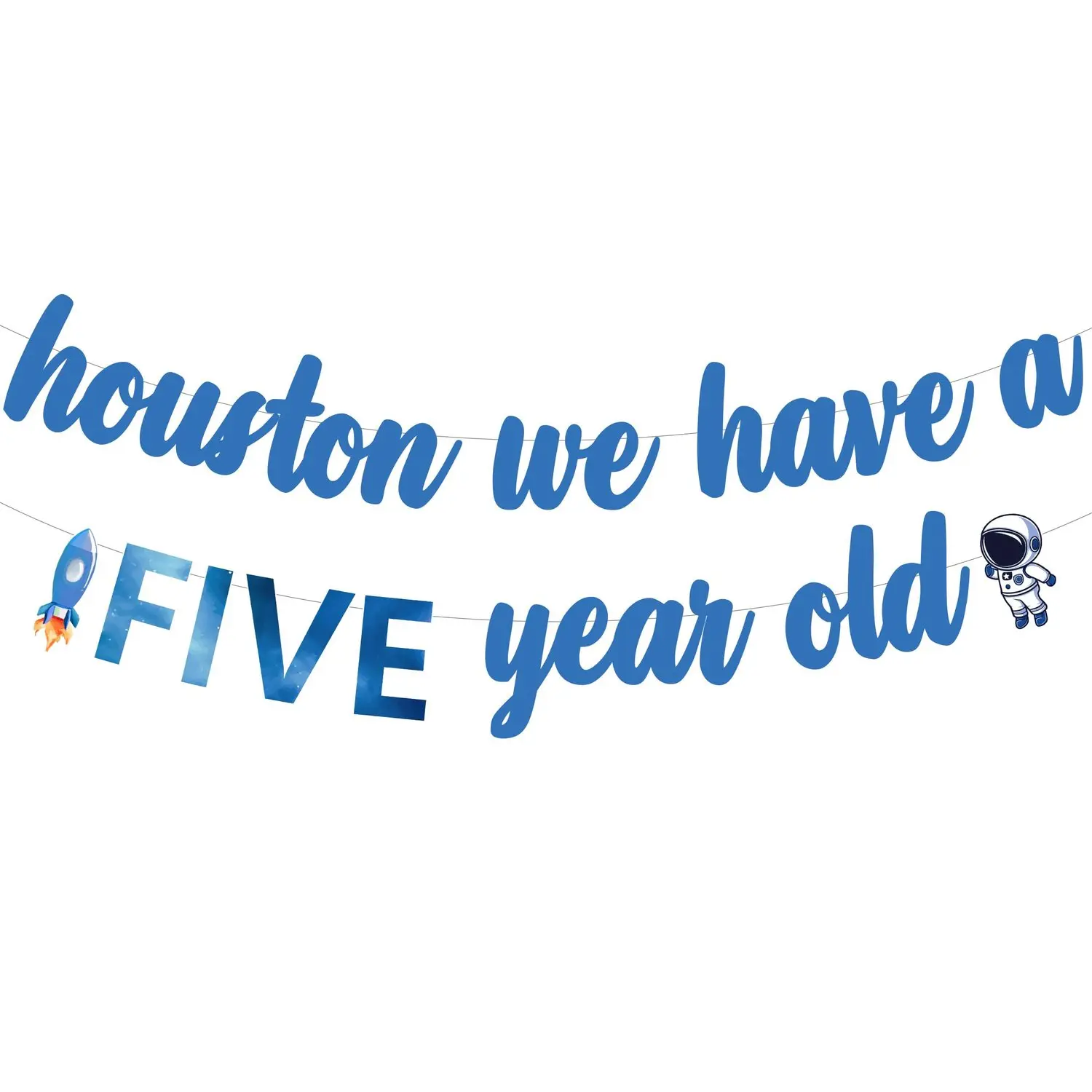 1Set Houston We Have A Five Year Old Banner Outer Space Astronaut 5th Birthday Decorations Party Supplies Planets Rocket Universe Party Decor for Boys 5 Years Old Bday