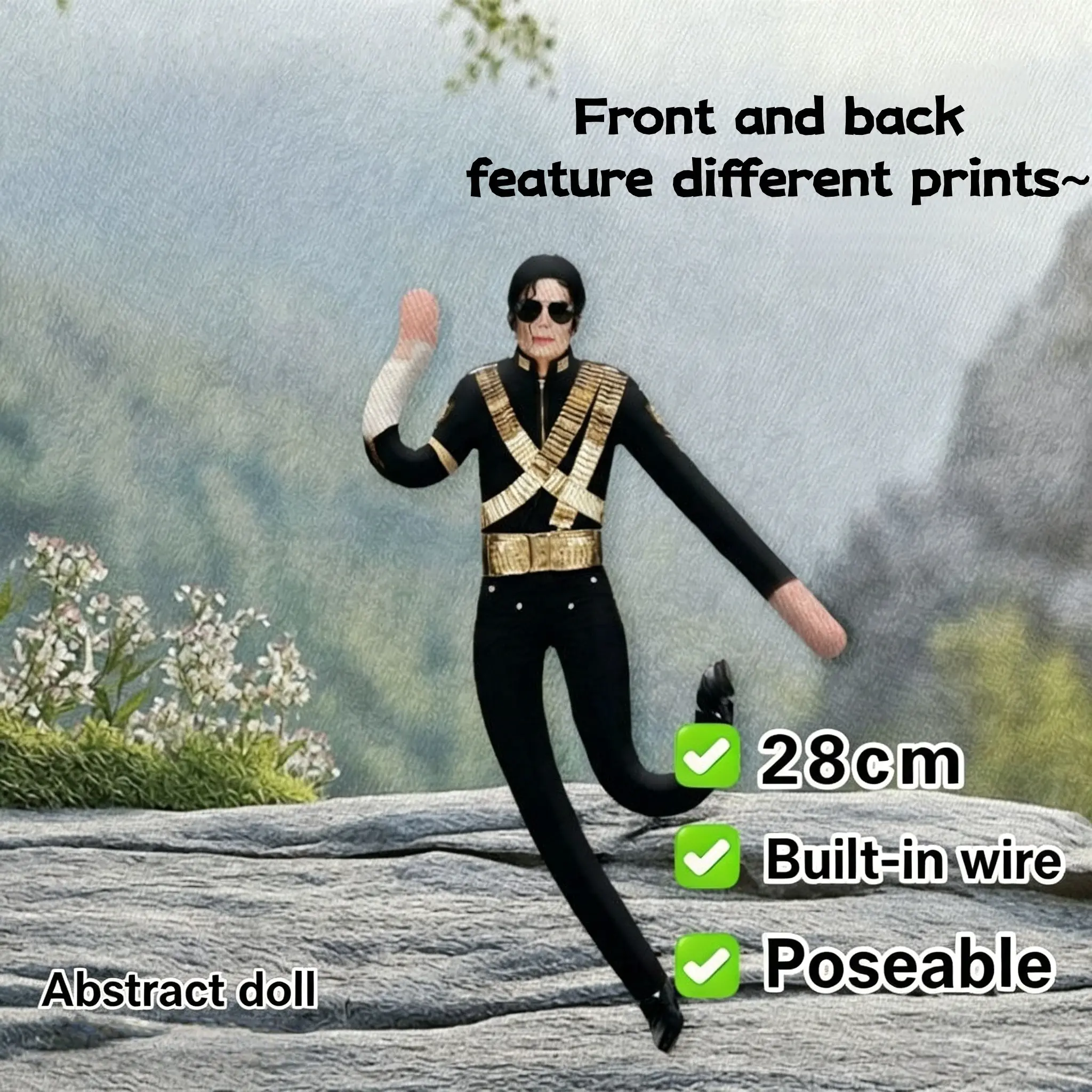 28cm Poseable Michael Jackson Doll, Bendable Wire Core, Unique Front and Back Designs, Collectible Action Figure Toy Decor