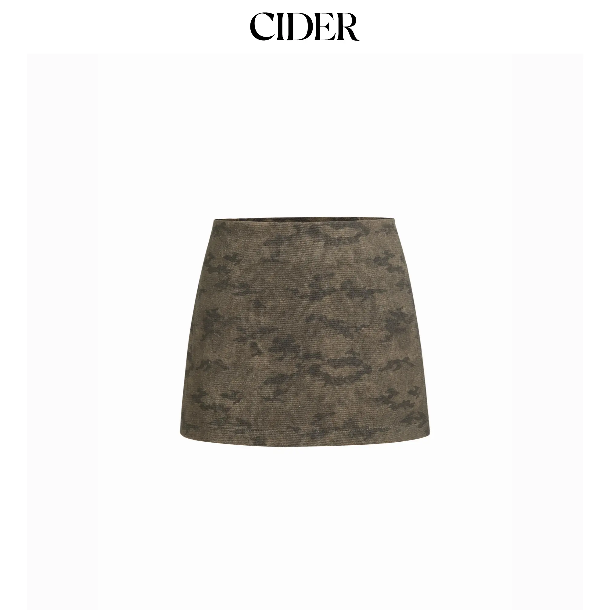 Cider Cotton-blend High Rise Camo A-line Denim Mini Skirt