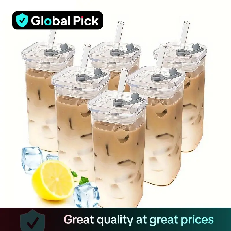 1/2/4/6 Counts Drinking Cup, High Borosilicate Thin Glass Rectangular Heat-resistant Glass Mug with Lid and Straw, Versatile for Hot Or Cold Beverages