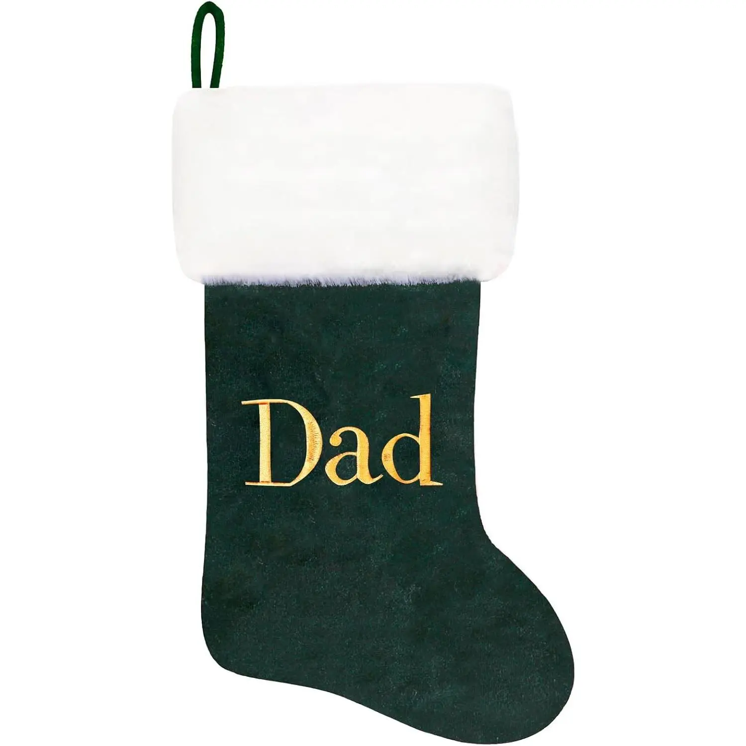 20 Inches Embroidered Monogram Christmas Stockings, Green Velvet with White Super Soft Plush Cuff, Classic Personalized Decorations for Family Xmas Holiday Season Decor (Dad)