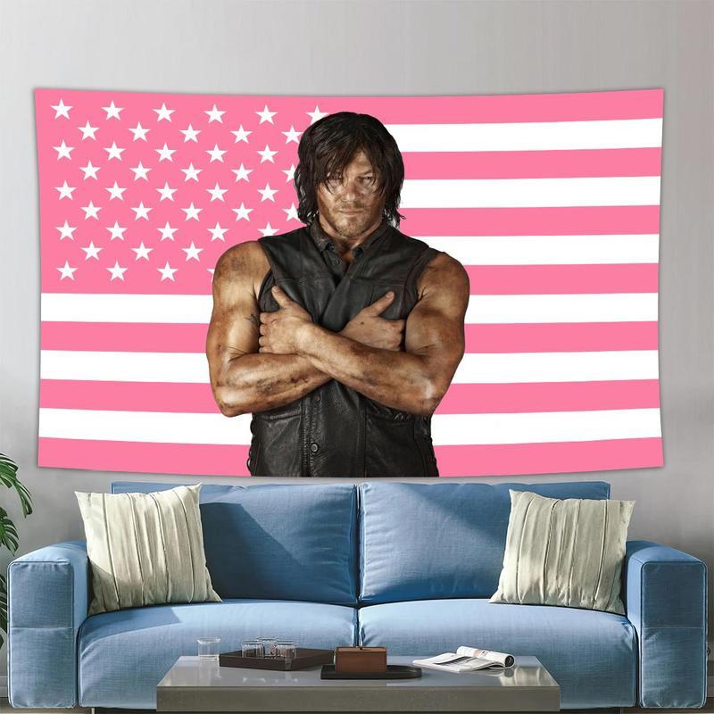 Tapestry 90X150CM 3X5FT Norman Reeduss Flag Daryl Dixo Flag Pink American Flag  The Walking Dead Poster Wall Hanging Tapestry Room Decor Linen Decorative Cotton