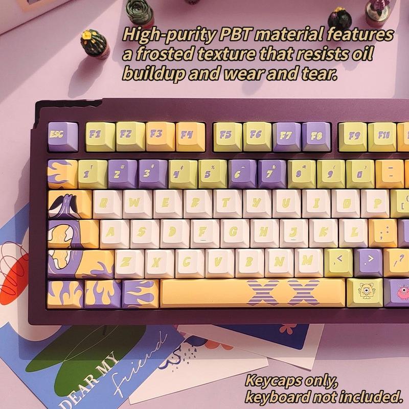 New Monster Invasion Theme 120 Key Pbt Keycaps, Cherry High Profile Design, Full Color Hot Foil, Durable Anti-Grease, Fits 61-108 Keys Mechanical Keyboard
