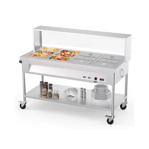 96QT Electric Commercial Food Warmer, 12x8QT Steam Table Stainless Steel Bain Marie w/Acrylic Shield Overshelf Undershelf Temperature Control & Lid for Buffet Party Restaurant,1500W 110V Electric Steam Table with Acrylic Guard