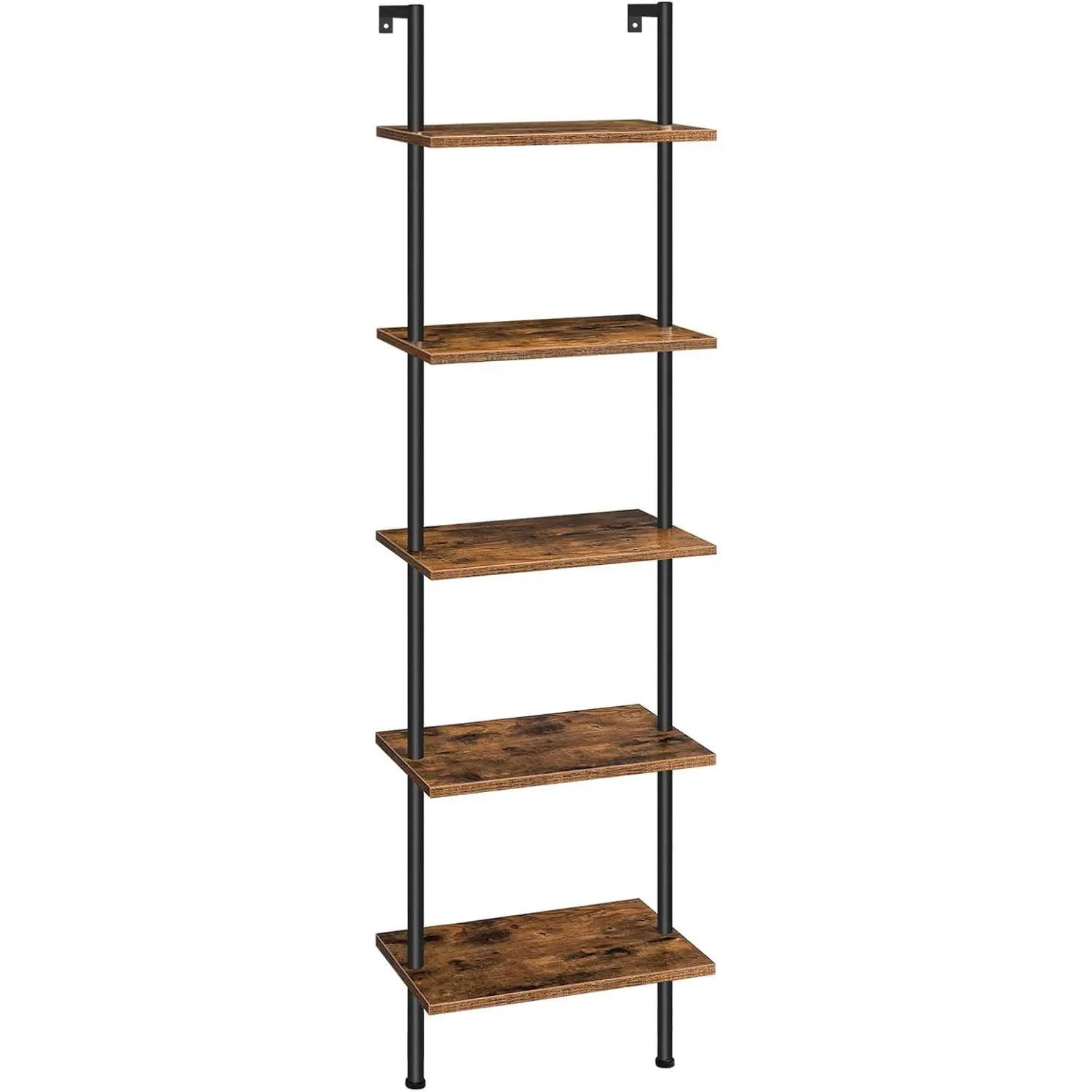 DIY Ladder Shelf, 5-Tier Wooden Wall Mounted Bookshelf, Narrow Bookcase, Display Shelf, Storage Rack,  Stand, for Living Room, Bedroom, Study, Balcony, Rustic Brown and Black BF531CJ01