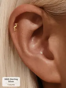 1Pc 18K Gold S925 Silver Threaded Flat Back Earring, Pillow Proof Waterproof High-Polished Red-Crowned Crane Stud, Chic Y2K Night Out Summer Vacation, Perfect Birthday Mother’s Day Christmas Gift for Men Women Wedding Set