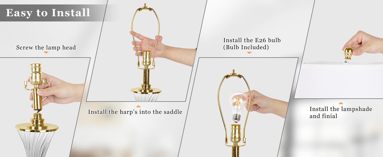 Touch Control Dimmable Table Lamps for Bedrooms, 3-Way Gold Crystal Bedside Lamp with USB Ports, Set of 2 Contemporary End Table Lamps with White Drum Shade for Living Room Reading, LED Bulbs Included