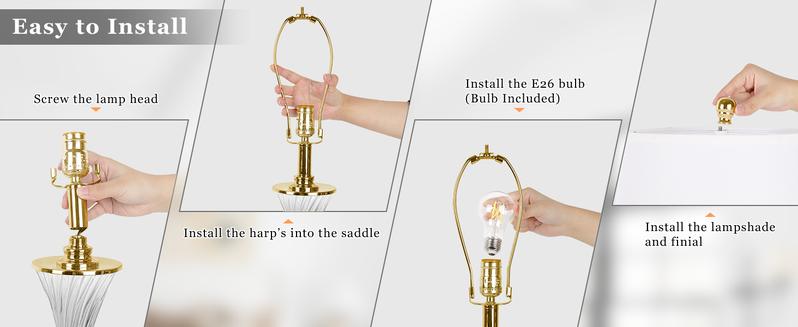Touch Control Dimmable Table Lamps for Bedrooms, 3-Way Gold Crystal Bedside Lamp with USB Ports, Set of 2 Contemporary End Table Lamps with White Drum Shade for Living Room Reading, LED Bulbs Included
