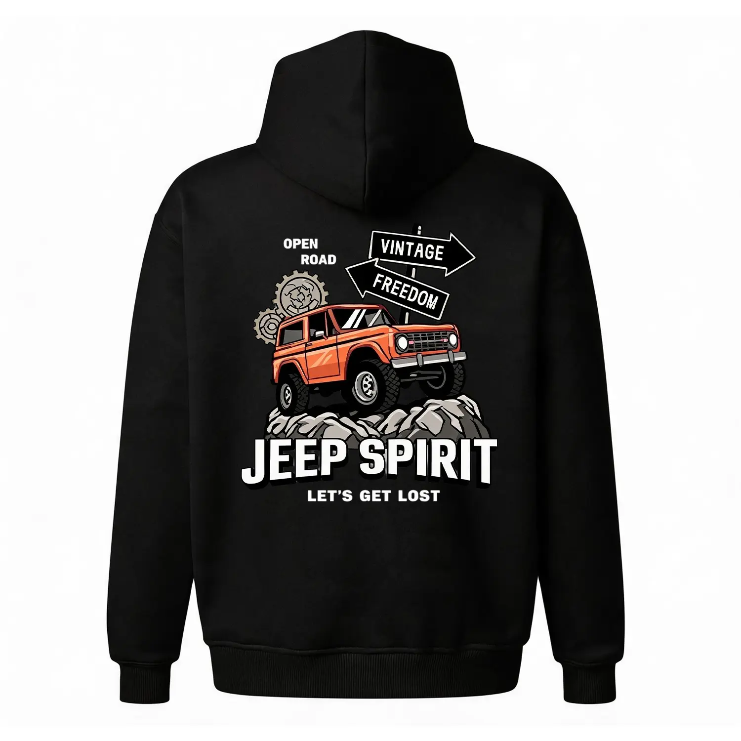 Vintage Off-Road Graphic Hoodie |   Jeep Spirit & Freedom Print |   Oversized White Unisex Sweatshirt |   Adventurous Outdoor Casual Wear ?