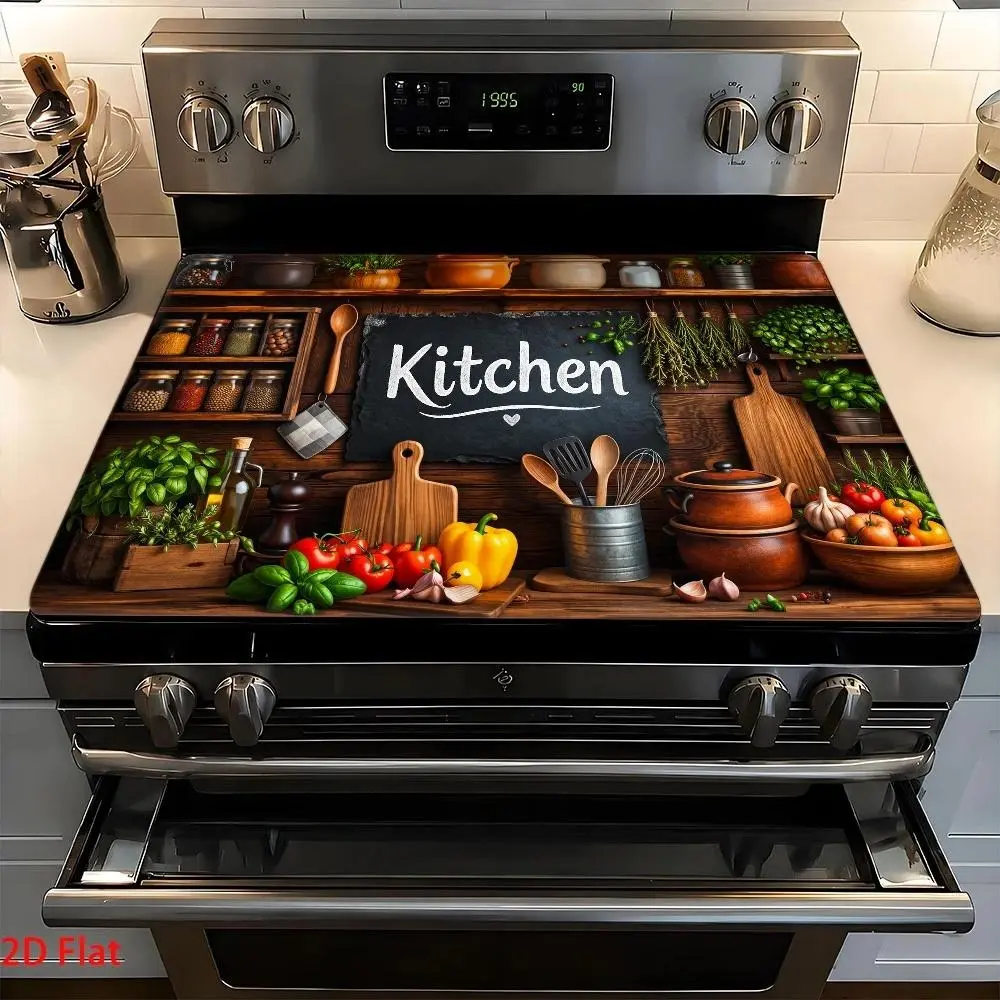 Kitchen element pattern design rubber stove protective cover - heat-resistant, anti slip, absorbent, easy to clean, oven mat, refrigerator mat, kitchen stove cover, suitable for surface protection of ovens, washing machines and appliances